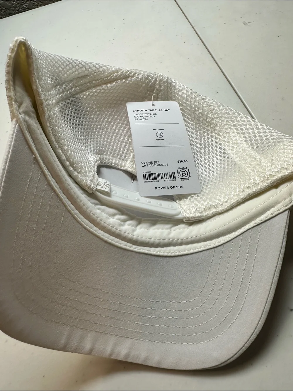 NWT Unisex ATHLETA White Embroidered Truckers Hat Baseball Cap